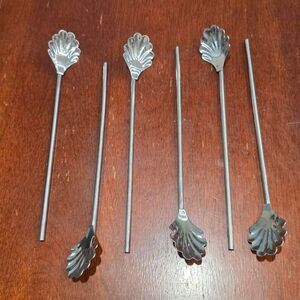 Vintage Cocktail Shell Spoons/Straws Set of 6 Japan 6.5"